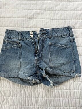 High-Rise Distressed Denim Women’s Shorts - Light Blue